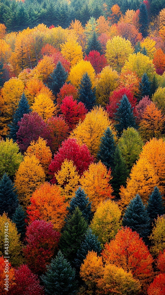 Aerial view of autumn forest, vibrant foliage, hillside, nature backdrop Aerial view of autumn forest, vibrant foliage, hillside, nature backdrop
