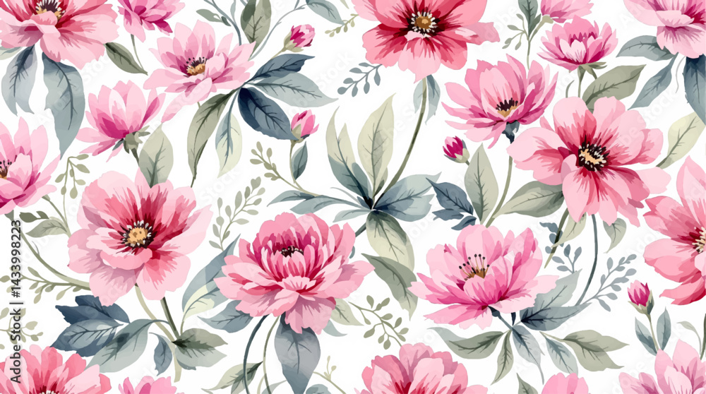 Seamless watercolor pink flowers pattern Seamless watercolor pink flowers pattern