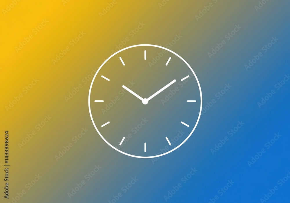 Simple White Outline Clock Face with Hands Against a Gradient Background Minimalist Simple White Outline Clock Face with Hands Against a Gradient Background Minimalist