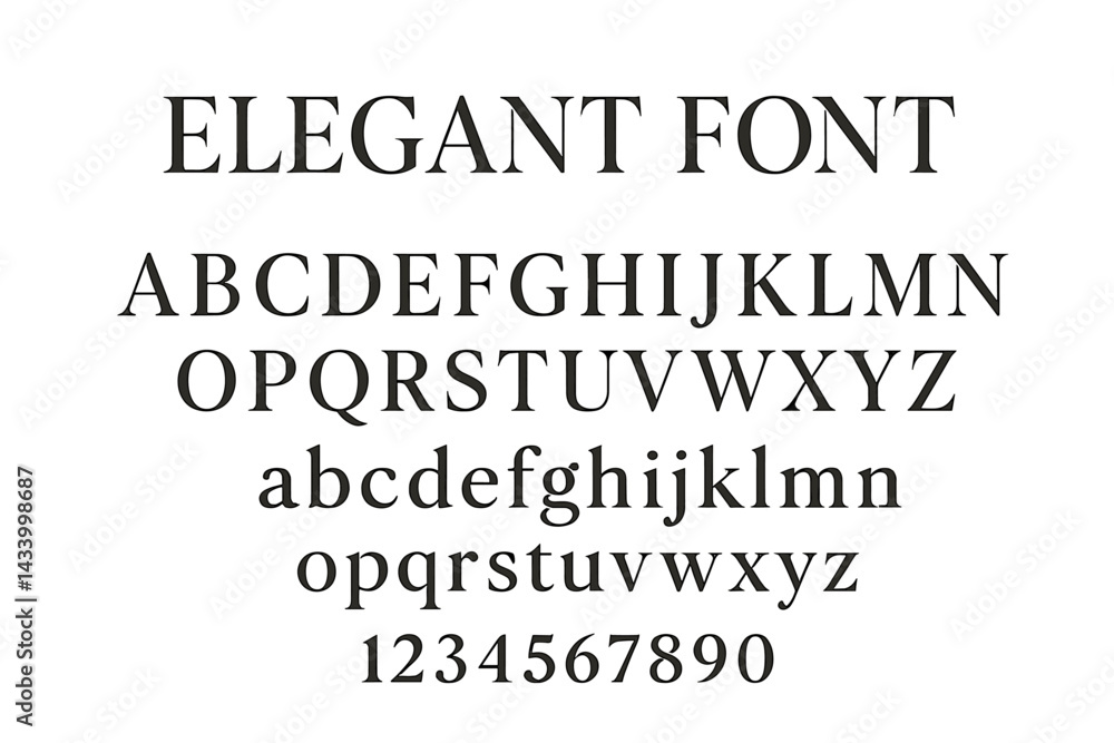 Elegant font showcasing uppercase and lowercase letters, numbers, and stylistic variations suitable for print and design purposes Elegant font showcasing uppercase and lowercase letters, numbers, and stylistic variations suitable for print and design purposes