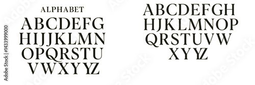 Different styles of the English alphabet displayed in uppercase letters