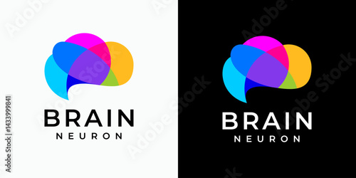Colorful polygonal brain shape vector logo design with modern, simple, clean and abstract style. Icon for business, technology, science and personal branding.