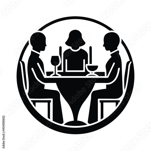 Friends Dining Together Icon in Restaurant Setting