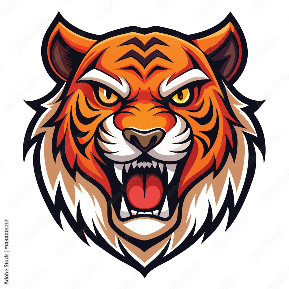 Obraz premium Aggressive Tiger Face Vector Illustration