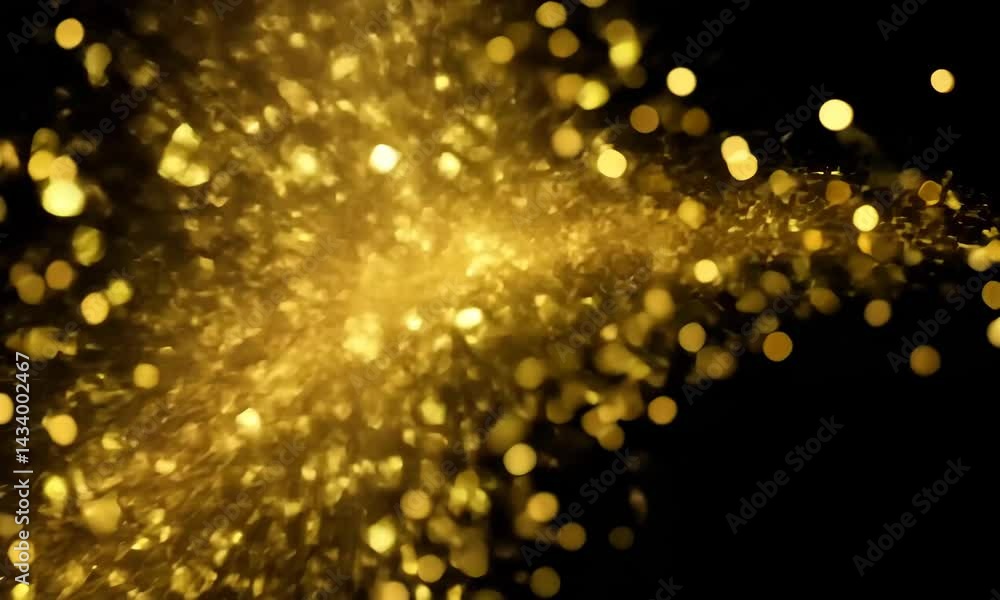 Golden Glittering Particles on Black Background Abstract Bokeh Effects Sparkling Glamour Visual Golden Glittering Particles on Black Background Abstract Bokeh Effects Sparkling Glamour Visual