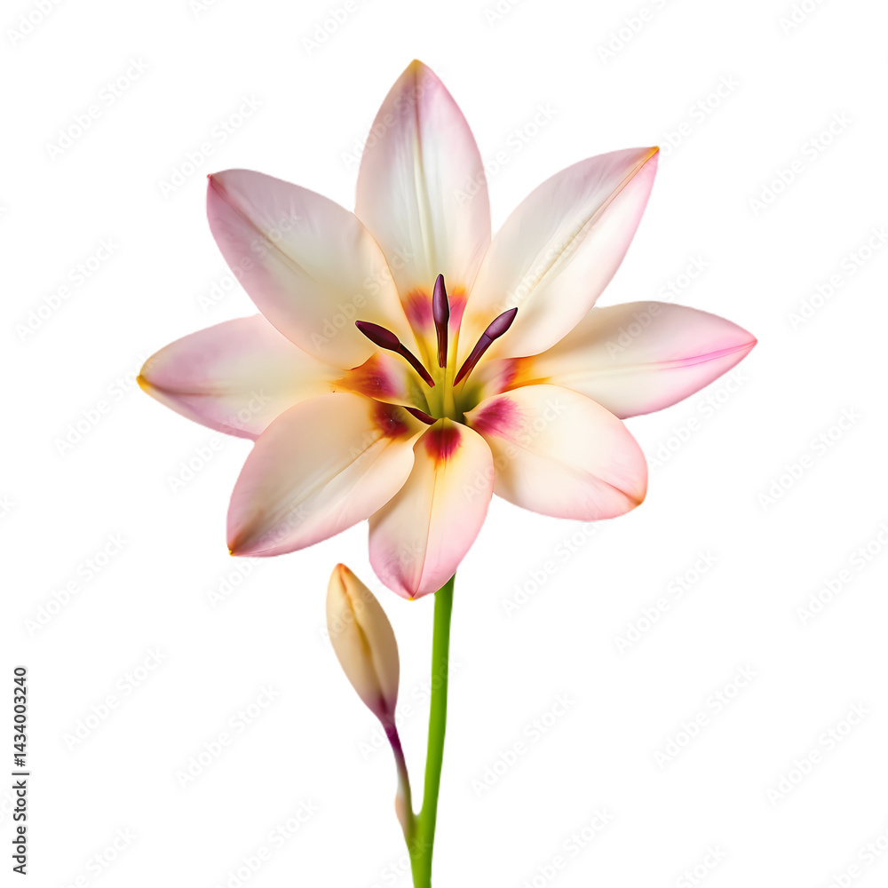 Naklejka premium Elegant Pale Pink Flower with Bud A Stunning Floral Image on transparent background