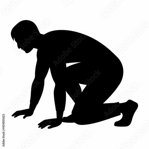 Black Silhouette of a Man Crawling on Hands and Knees