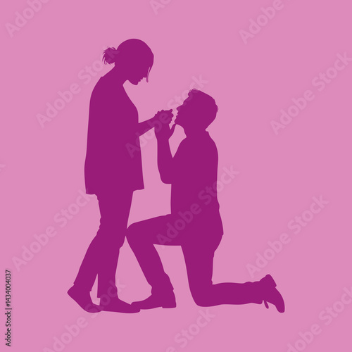 vector illustration of the silhouette of a man proposing to his girlfriend