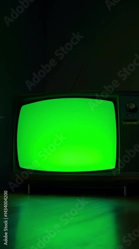 A vintage green screen TV set against a retro-inspired background, artistically generated by AI to evoke nostalgic vibes Vertical 9 16..