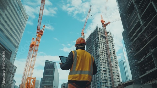 Obraz na płótnie Construction Worker Using Tablet at Site w salonie