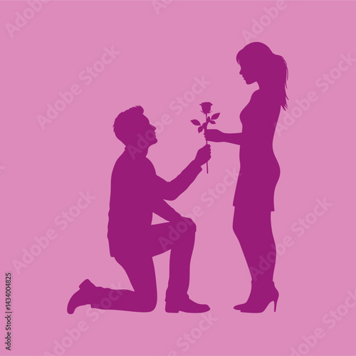 vector illustration of the silhouette of a man proposing to his girlfriend