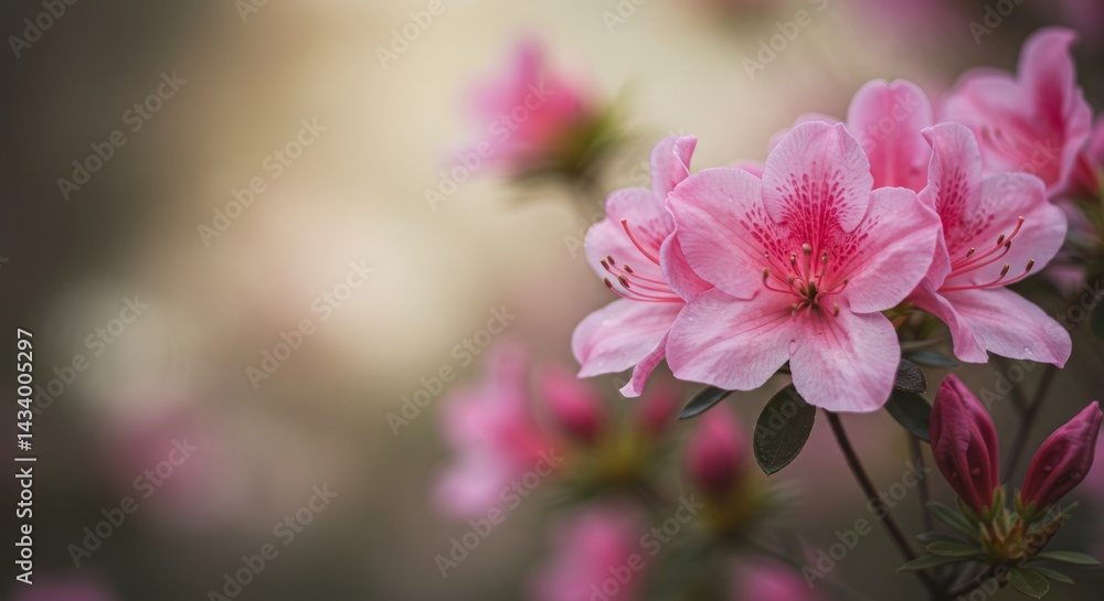 Delicate blossoms of the azalea bush in soft sunlight create calmness Delicate blossoms of the azalea bush in soft sunlight create calmness