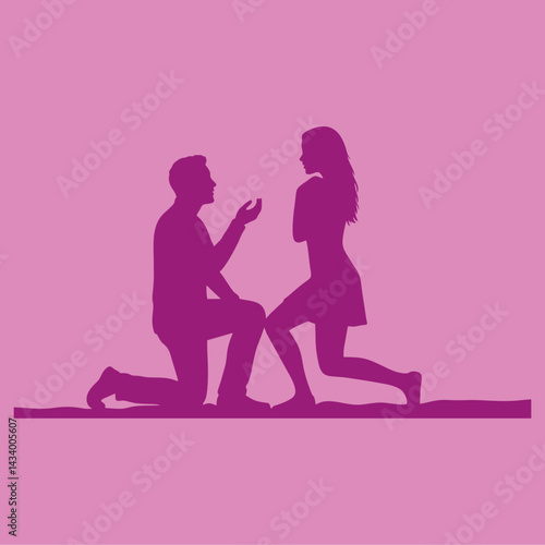 vector illustration of the silhouette of a man proposing to his girlfriend