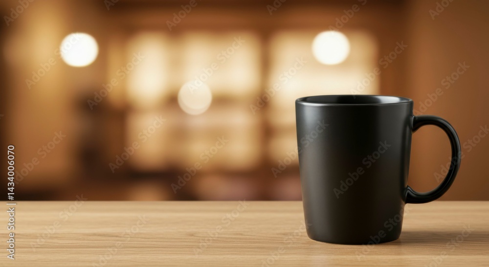 Fototapeta premium Black Coffee Mug on Wooden Table
