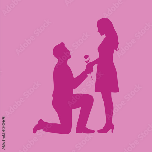 vector illustration of the silhouette of a man proposing to his girlfriend