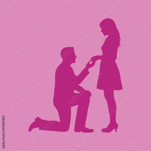 vector illustration of the silhouette of a man proposing to his girlfriend