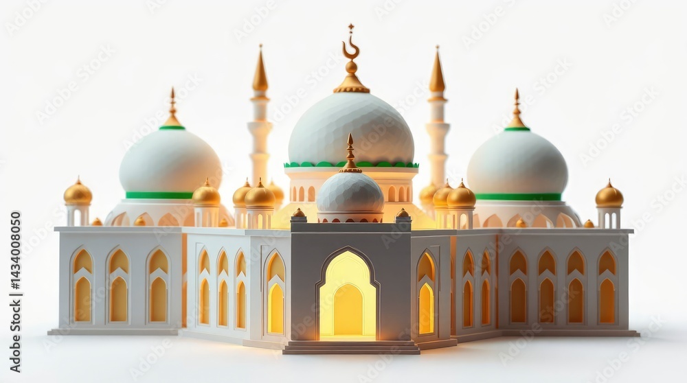 Illustration of Mosque Architecture with Golden Accents and Domes Illustration of Mosque Architecture with Golden Accents and Domes