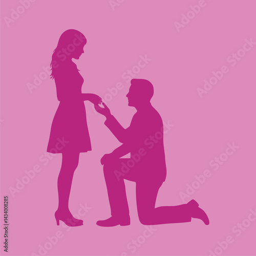 vector illustration of the silhouette of a man proposing to his girlfriend