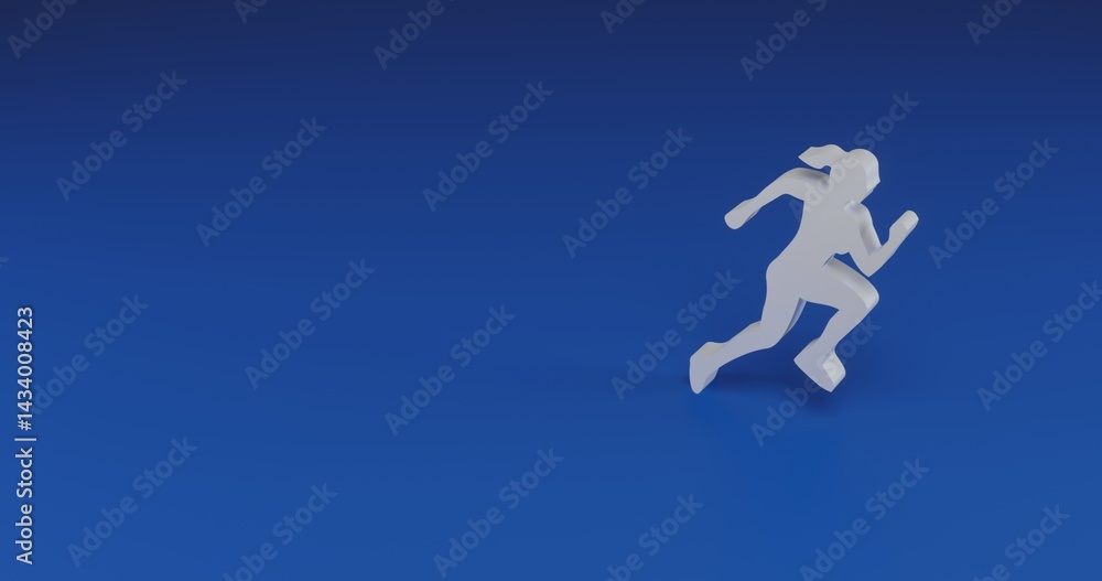 Isolated realistic white running woman symbol with shadow. Located on the right side of the scene. 3d illustration on transparent background Isolated realistic white running woman symbol with shadow. Located on the right side of the scene. 3d illustration on transparent background