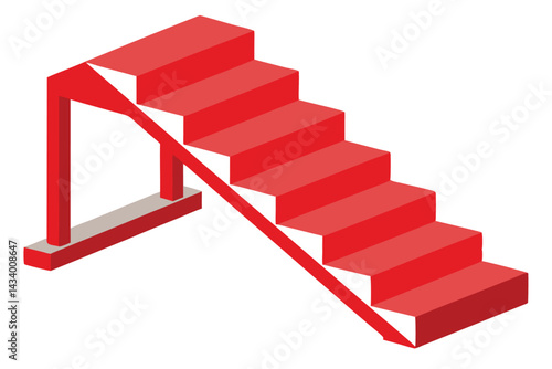 Isometric red stairs with gray support and six steps leading upwards