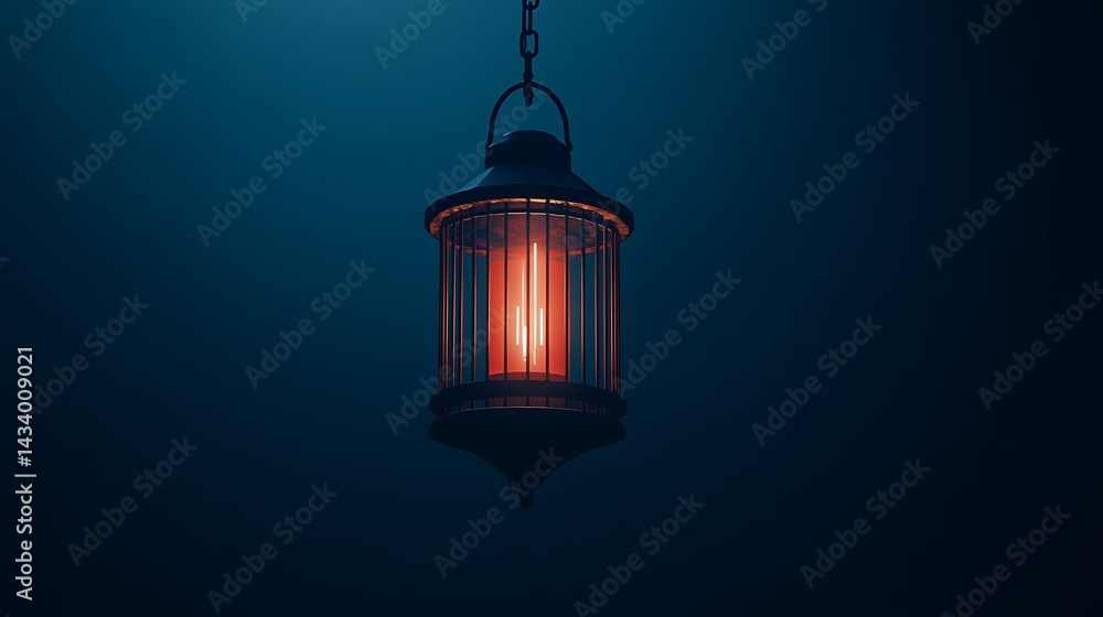 Glowing Lantern Hanging Dark Room. Glowing Lantern Hanging Dark Room.