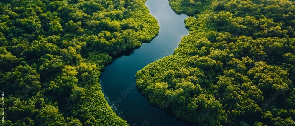 A river with a green forest on both sides