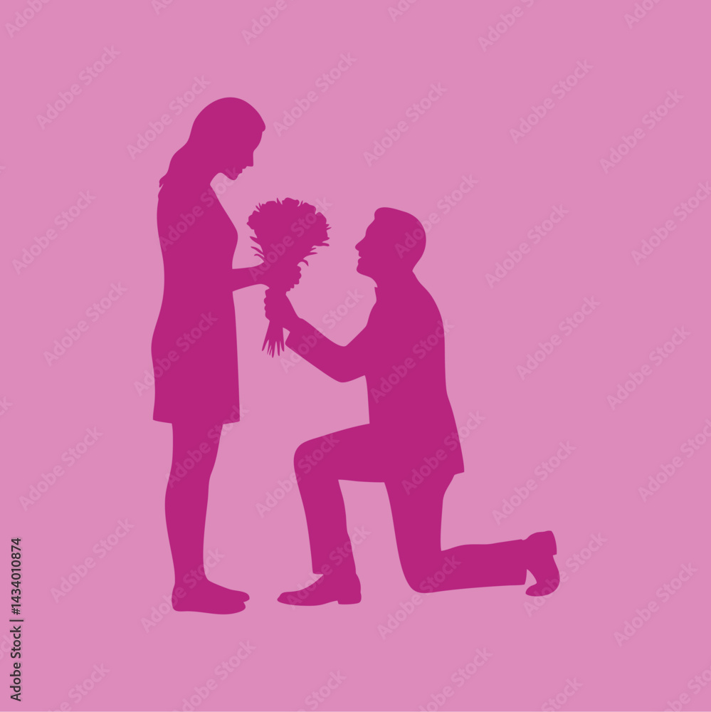 vector illustration of the silhouette of a man proposing to his girlfriend vector illustration of the silhouette of a man proposing to his girlfriend