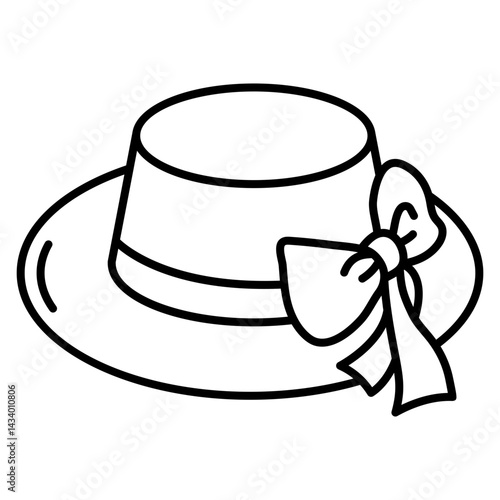 Wide Brim Women's Hat with Ribbon SVG Vector Illustration