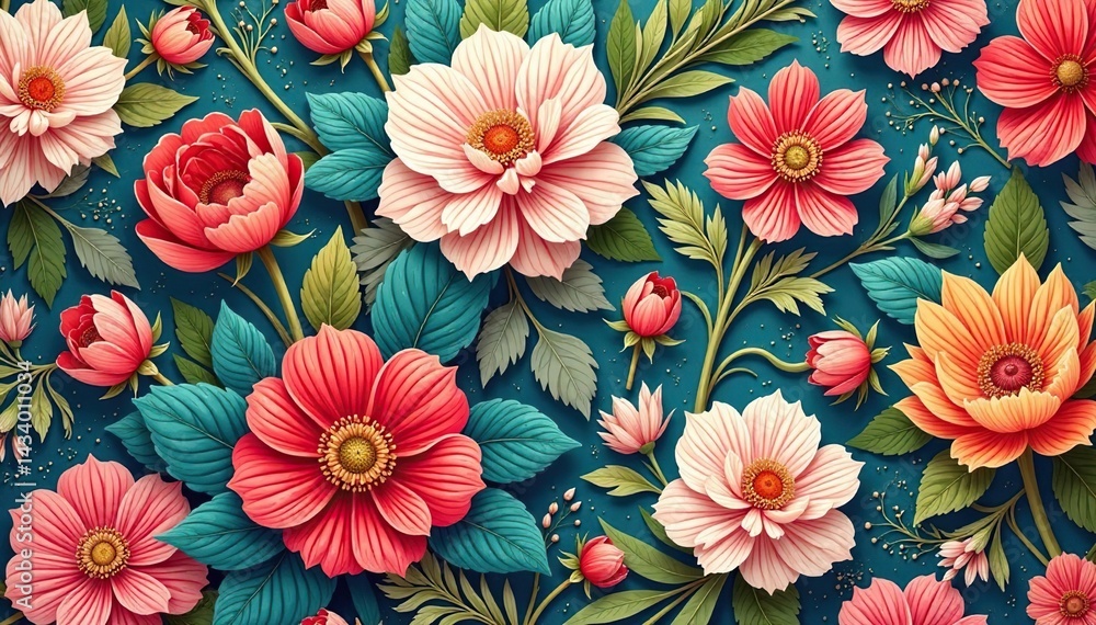 Intricate, flowing floral design, continuous pattern, vector, bloom, flowers Intricate, flowing floral design, continuous pattern, vector, bloom, flowers