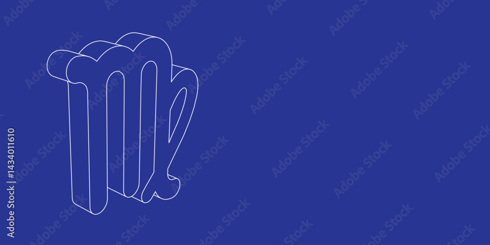 The outline of a large zodiac virgo symbol made of white lines on the left. 3D view of the object in perspective. Vector illustration on indigo background The outline of a large zodiac virgo symbol made of white lines on the left. 3D view of the object in perspective. Vector illustration on indigo background