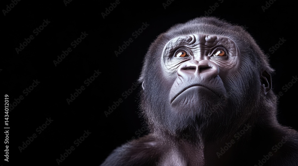 Obraz premium Close-up of gorilla, thoughtful gaze