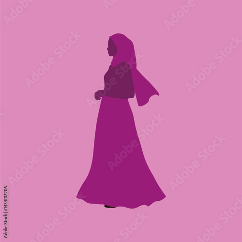 vector silhouette of a woman in a beautiful dress and wearing hijab at a party