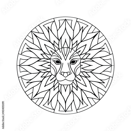 Lion mandala design black and white illustration decorative animal head vector geometric pattern animalistic image graphic resource