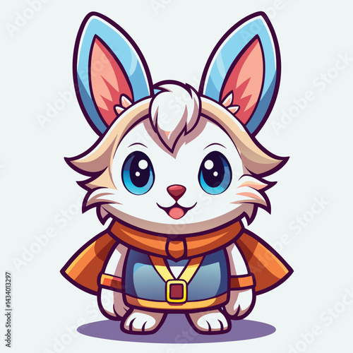 Cute, cartoonish rabbit character wearing a cape and armor
