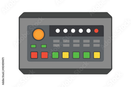Stylized vector drawing of a device with buttons and indicator lights