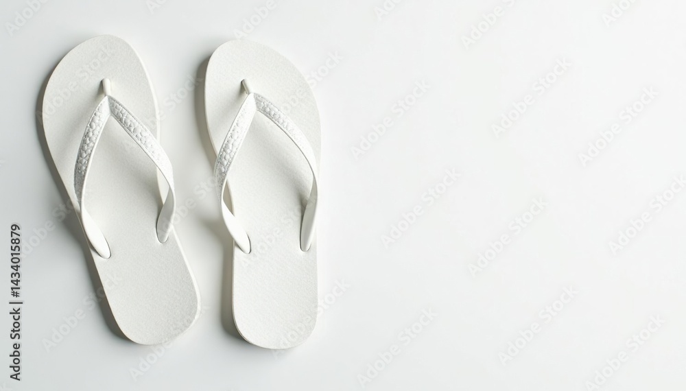 Pair of white flip-flops, isolated on pure white backdrop , white, summer, product Pair of white flip-flops, isolated on pure white backdrop , white, summer, product