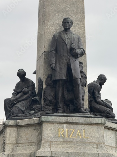 February 2025 - Luneta Park, Manila, Philippines: Rizal Monument with Philippine Flags