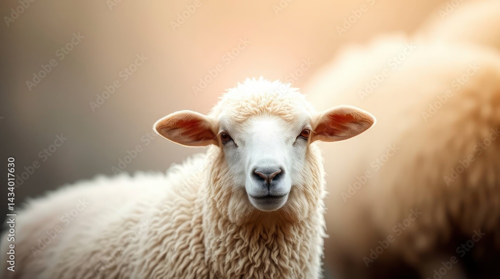 Obraz premium Sheep Looking at Camera on a Farm with Soft Lighting