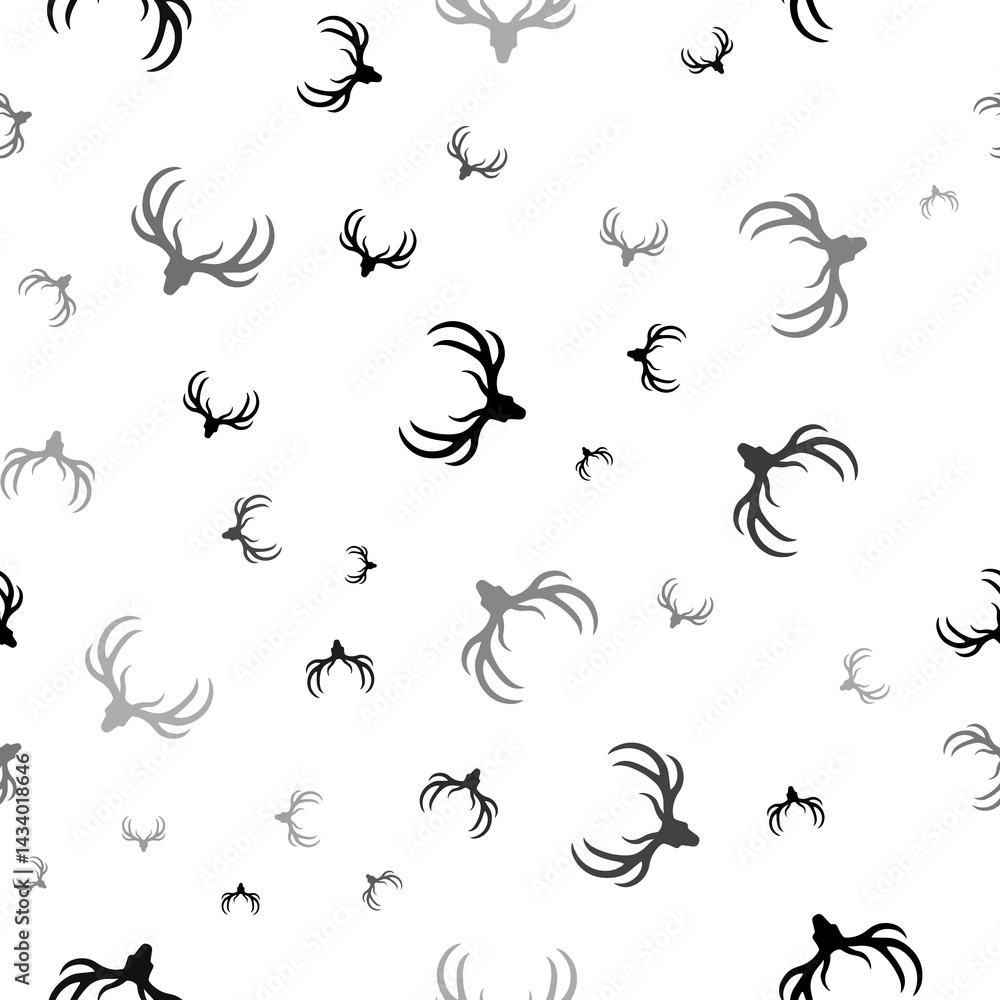 Fototapeta premium Seamless vector pattern with deer horns symbols, creating a creative monochrome background with rotated elements. Illustration on transparent background
