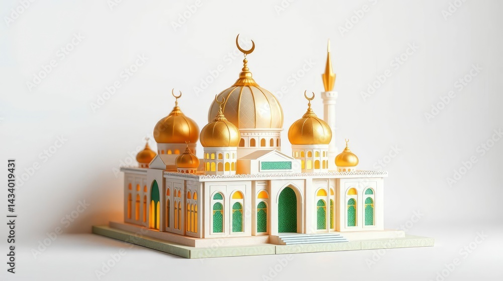 Obraz premium Mosque Building Miniature Golden Domes Architectural Model