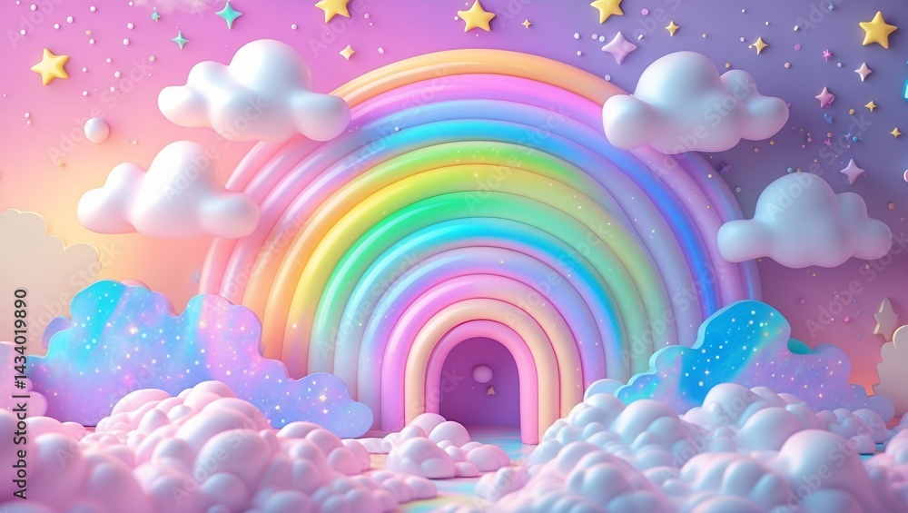 Holographic fantasy sky with clouds and stars Holographic fantasy sky with clouds and stars