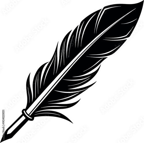 Quill Feather Pen Silhouette in Black | Vintage Writing Tool Vector