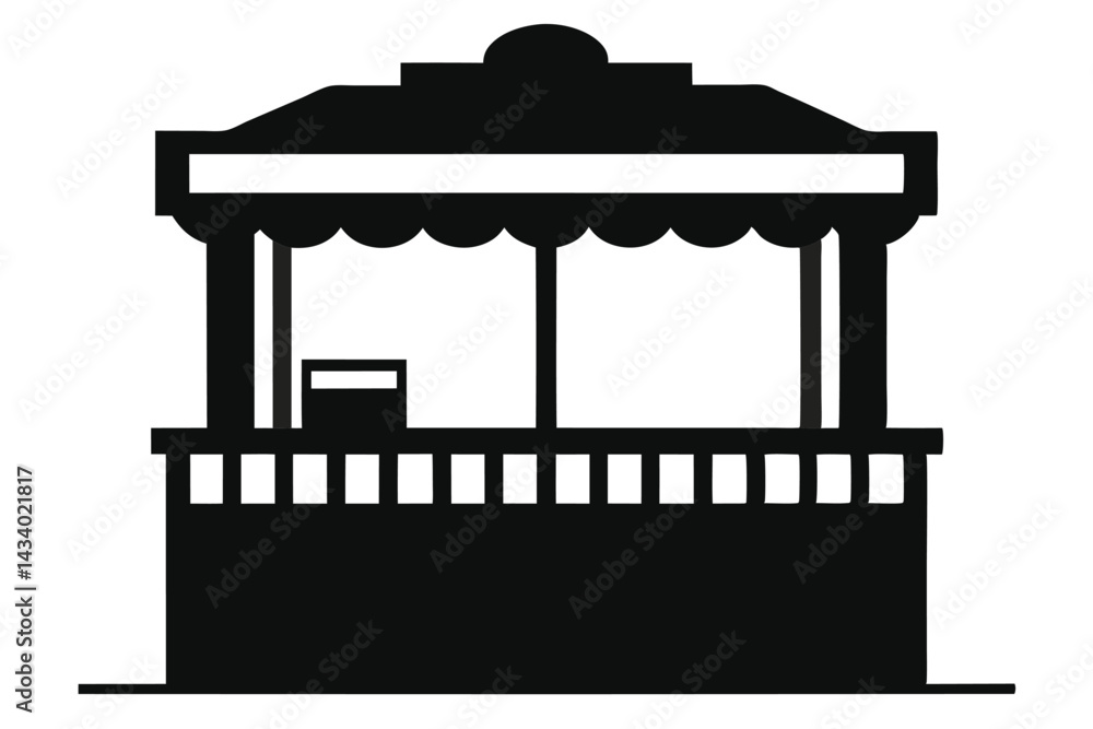 Minimalist black and white vector illustration of a vintage market stall Minimalist black and white vector illustration of a vintage market stall