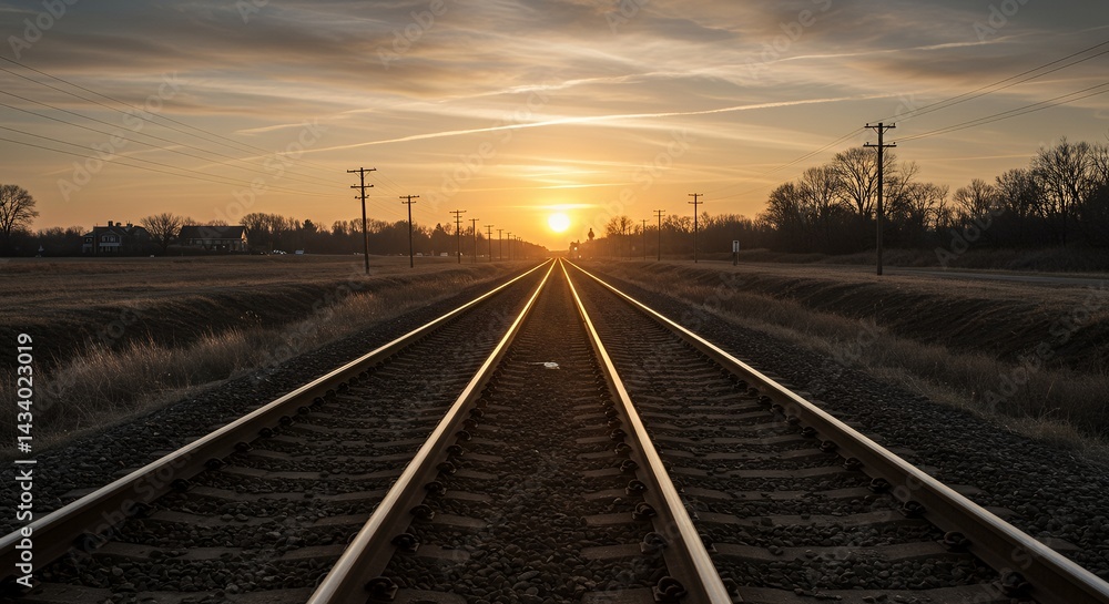 Fototapeta premium Railway Tracks at Sunset
