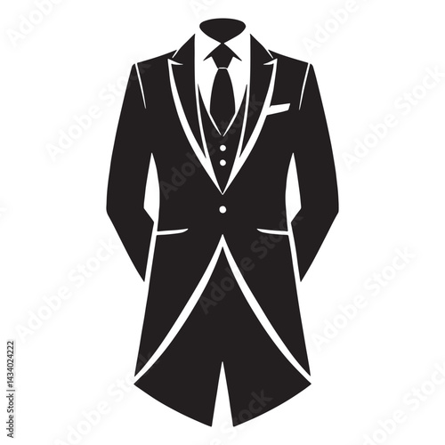 Elegant Tailcoat silhouette, classic formalwear redefined – Tailcoat illustration – Minimalist Tailcoat vector – Men dress silhouette

