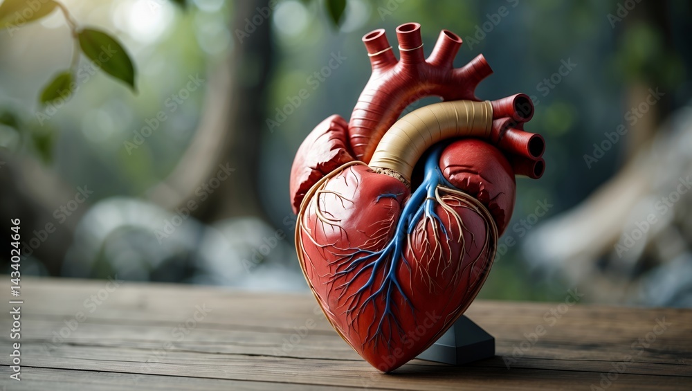 Naklejka premium Intricate human heart model in serene environment