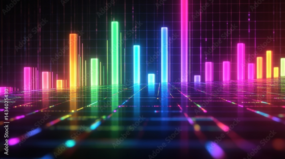 Abstract digital landscape with vibrant neon bars Abstract digital landscape with vibrant neon bars