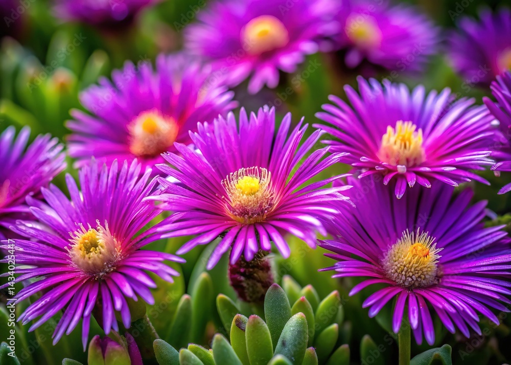Obraz premium Ice Plant Purple Flowers Botanical Photography