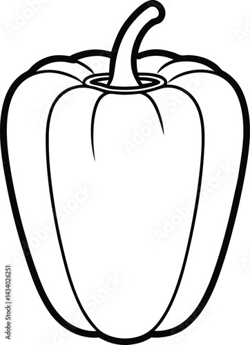 Outlined Bell Pepper with Stem on Transparent Background,