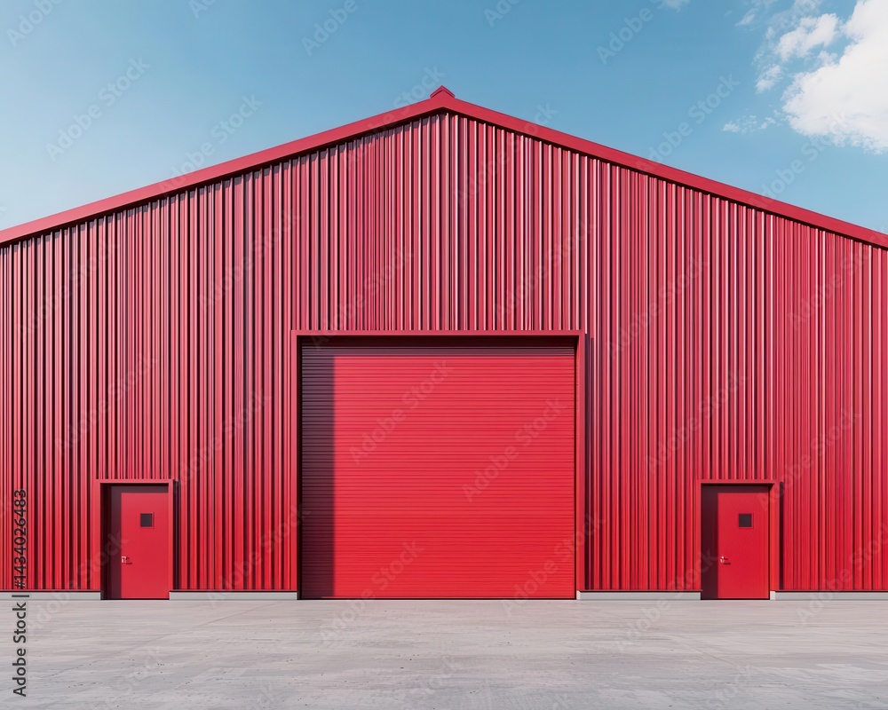 Fototapeta premium Modular warehouse design using recycled construction materials, Industrial Real Estate Warehouses Sustainable Architecture, sustainable building